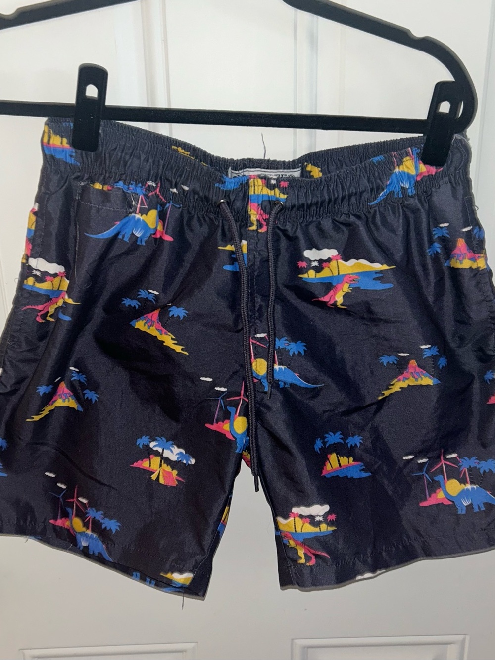 Free Planet Black Swim Trunks with Blue, Pink & Yellow Island Print